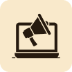 Icon of a megaphone on a laptop screen symbolizing digital announcements.