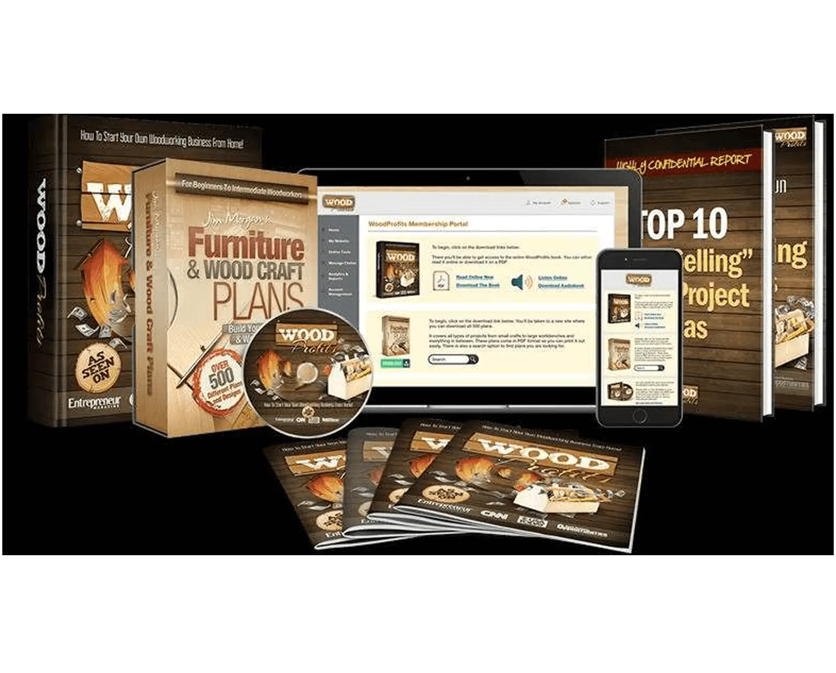 A woodworking DVD set with instructional materials and projects.